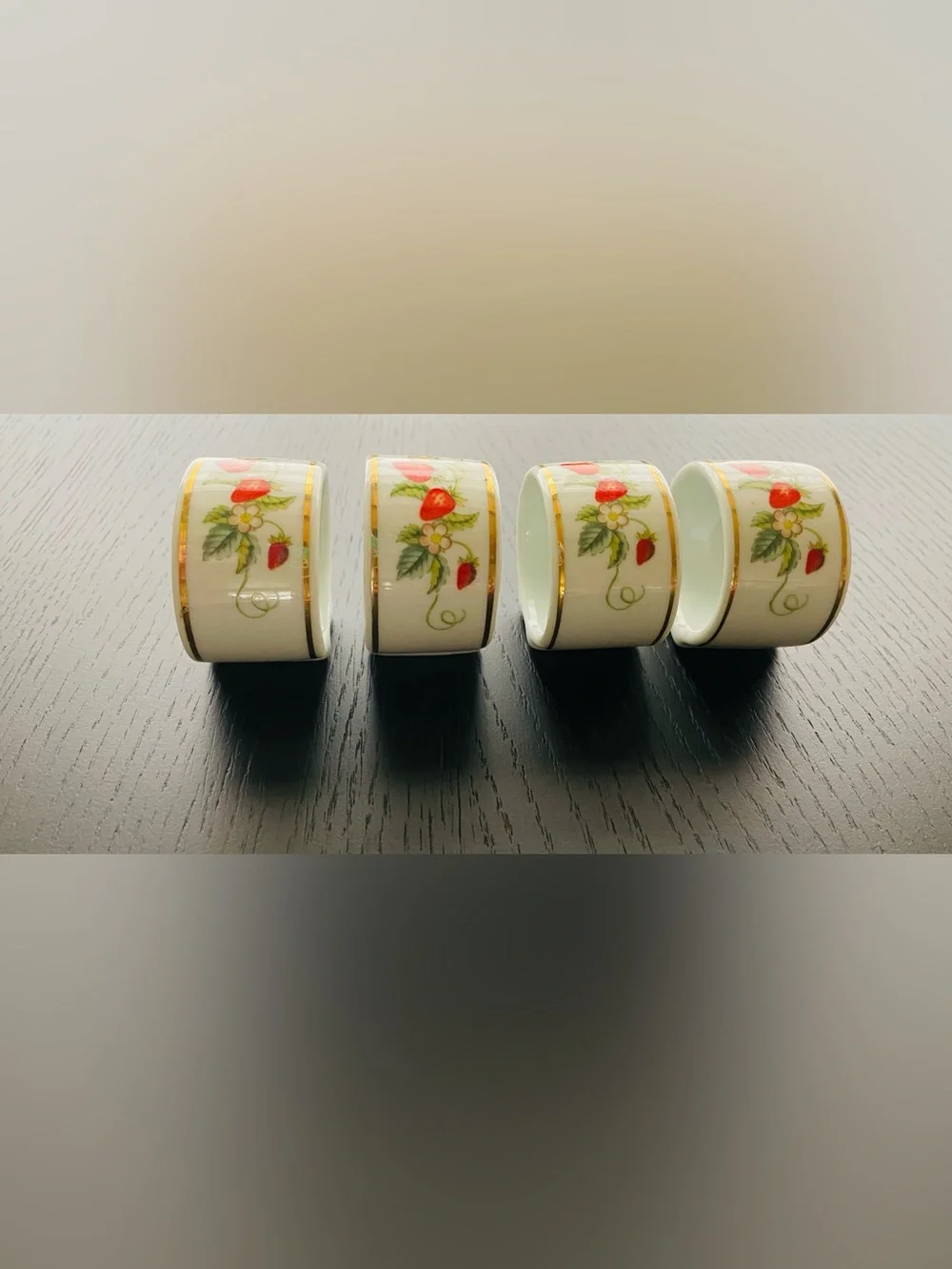 Porcelain Strawberry Napkin Rings with Gold Trim